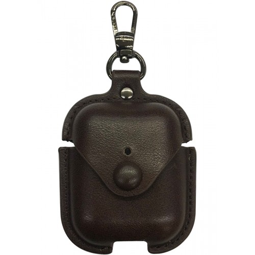 Airpods1/2 Leather Case With Keychain Dark Brown